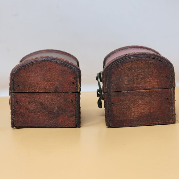 Set Of 2 Antique Style Mini Wooden Treasure Chest Boxes With Latch - Picture 2 of 14